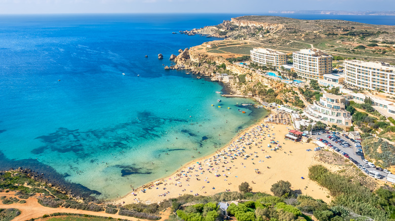 Malta mediterranean coastline golden bay beach